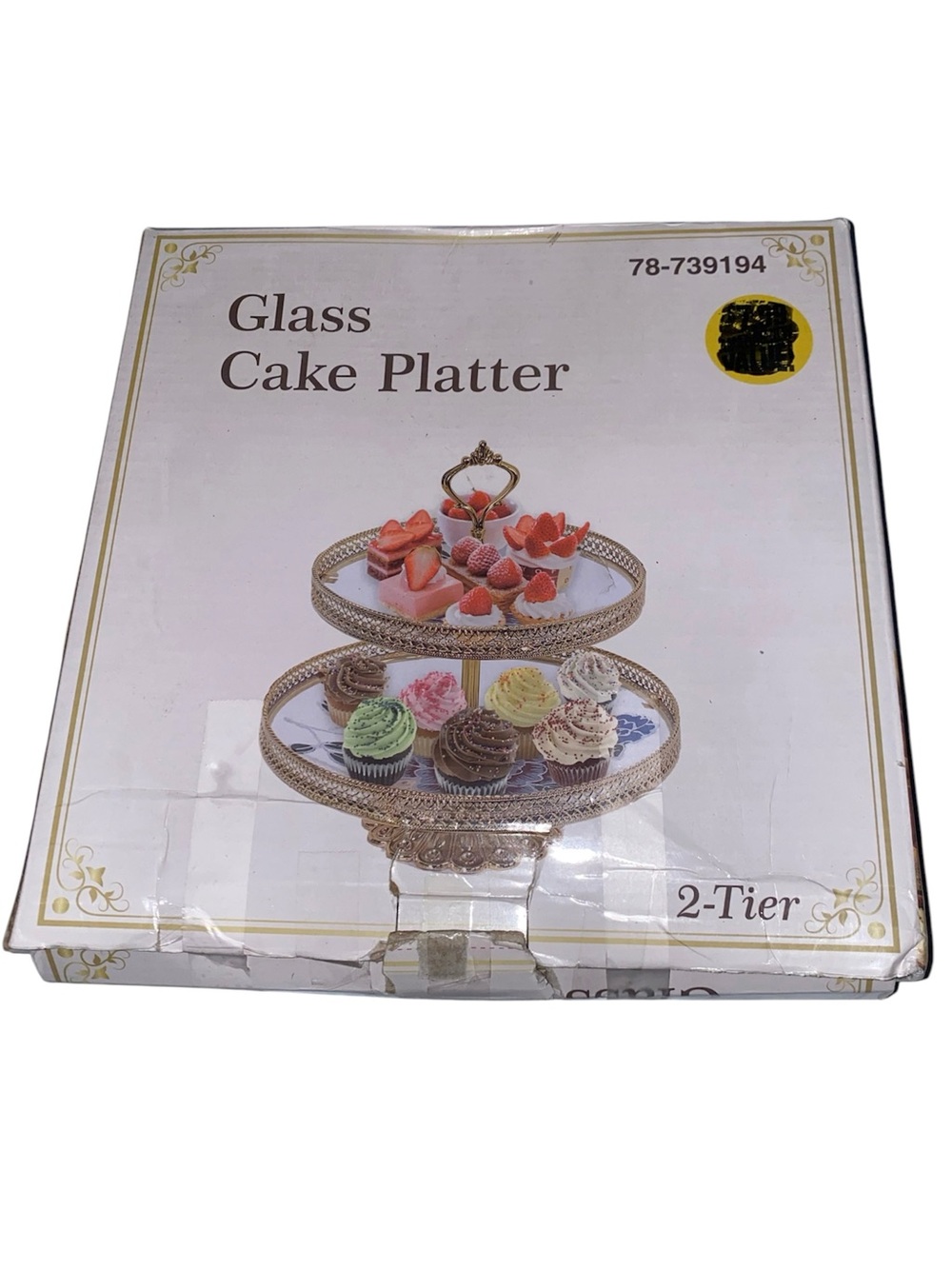 NWT’s 2-Tiered Glass Cake / Cupcakes Platter - Gold Tone Trimming - Picture 2 of 5